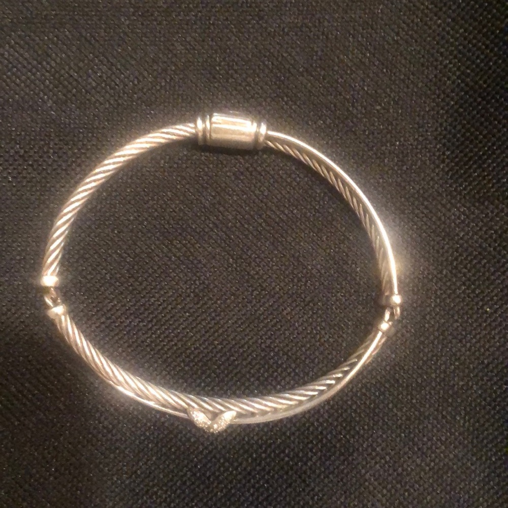David Yurman Sterling cross link crossover bracelet with pave diamonds